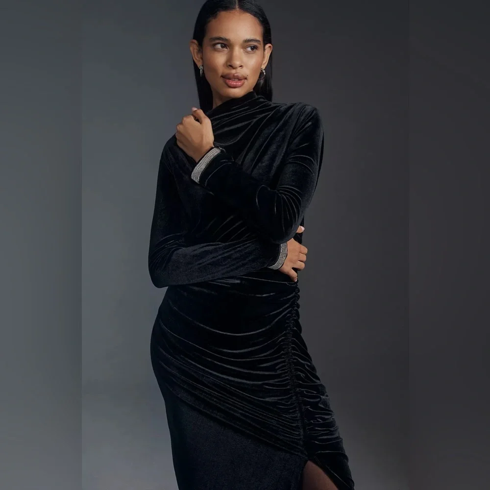 Anthropologie The Maya Ruched Cowl-Neck Dress: Velvet Long-Sleeve Edition - Picture 5 of 16